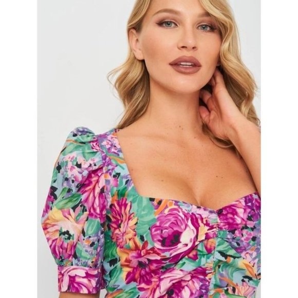 stradivarius Little Heaven Floral Print Sweetheart Neckline Puffsleeve Minidress - Picture 8 of 16